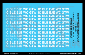 O Scale Canadian National Locomotive Sub Lettering IC BLE EJE WC GTW Decal Set
