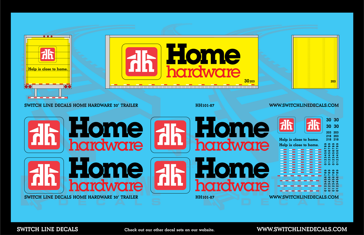 HO Scale Home Hardware 30' Truck Trailers Decal Set