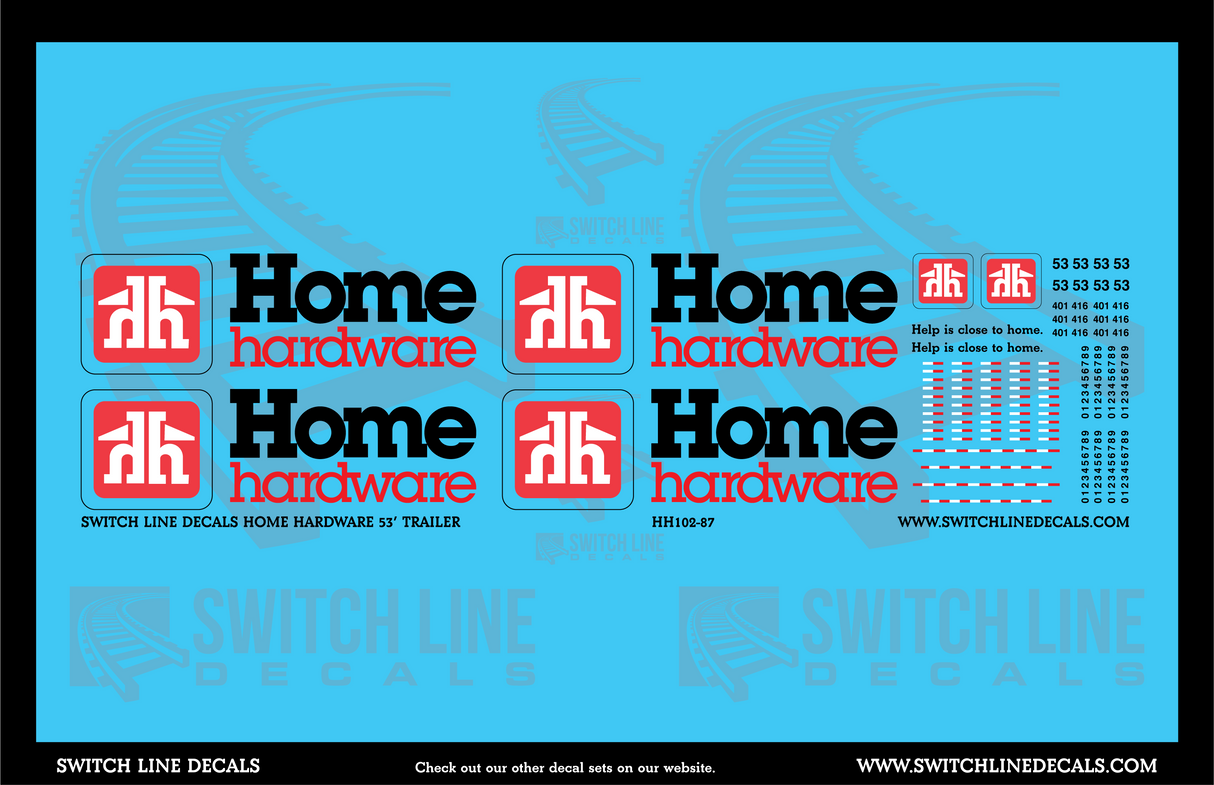 HO Scale Home Hardware 53' Truck Trailers Decal Set
