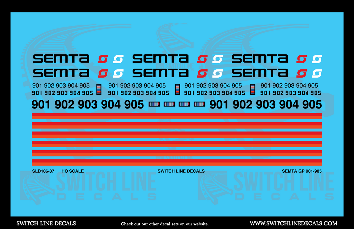 HO Scale SEMTA GP Locomotive Decal Set 901-905